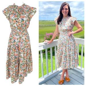 Moodie Metallic Shimmer Floral Smocked Prianna Dress